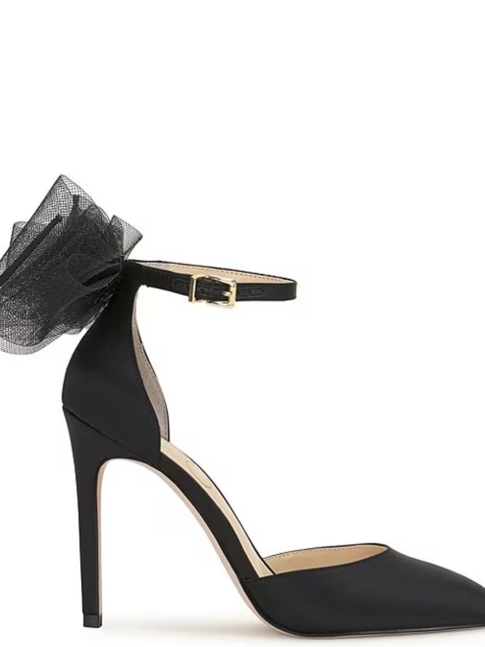 Jessica Simpson Black Pointed Toe Stiletto Pump with Tulle Ankle Bow - Picture 2 of 5